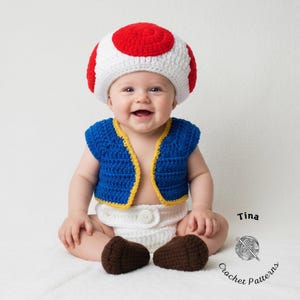 CROCHET PATTERN | Baby Toad Outfit: Hat, Vest, Diaper Cover, Shoes, Photo Prop, Halloween Costume, Shower Gift, PDF | Sizes 0–12 Months