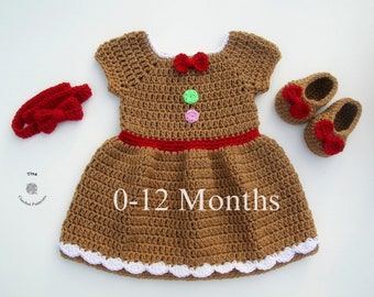 CROCHET PATTERN - Miss Gingerbread Headband, Dress and Shoes Outfit | Baby Halloween Costume | Baby Photo Prop | Sizes Newborn - 12 months