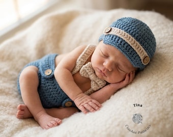 CROCHET PATTERN | Baby Little Man Costume: Newsboy Hat, Diaper Cover, Bow Tie, Photo Prop, Shower Gift, PDF | Sizes 0–12 Months