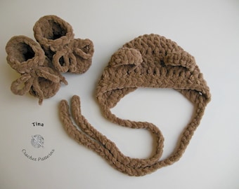 CROCHET Bear PATTERN - Bear Baby Bonnet and Booties Set | Easy Crochet Pattern | Bear Photo Prop | Sizes Newborn - 12 months