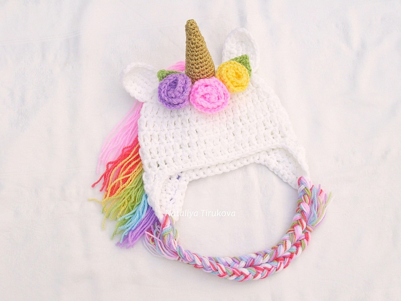MOTIF AU CROCHET | Bonnet licorne, chapeau animal d'hiver, chapeau d'Halloween, accessoire photo, cadeau de douche, PDF, facile | Tailles de bébé à adulte image 9