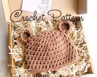 CROCHET PATTERN | Baby Bear Beanie, Halloween Animal Hat, Photo Prop, Shower Gift, PDF Download, Easy | Sizes 0–12 Months
