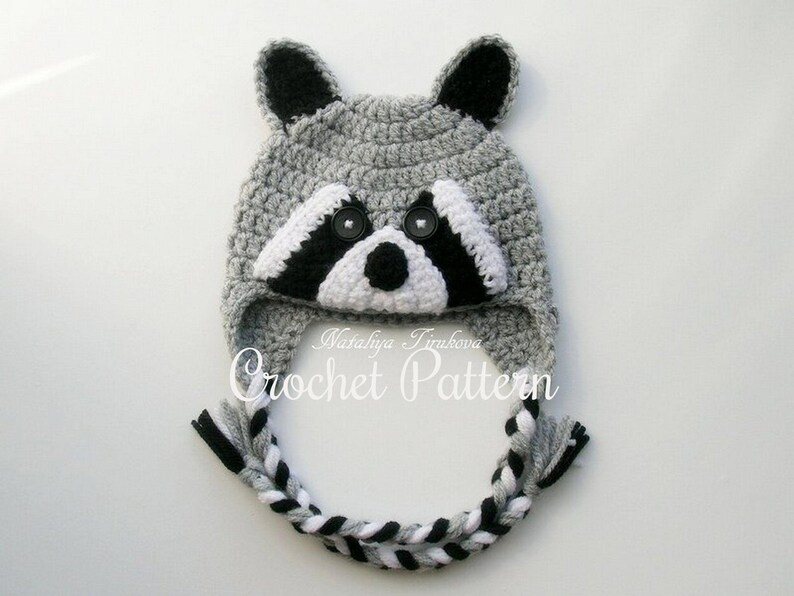 CROCHET PATTERN | Raccoon Hat, Winter Earflap Hat, Halloween Hat, Photo Prop, Shower Gift, PDF Download, Easy | Sizes from Baby to Adult image 8