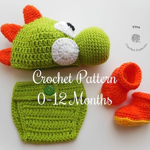 SCHEMA ALL'UNCINETTO Vestito Baby Yoshi: Cappello, Copripannolino, Scarpine, Accessorio per foto, Costume di Halloween, Regalo per la doccia, Download PDF / Taglie 0–12 mesi