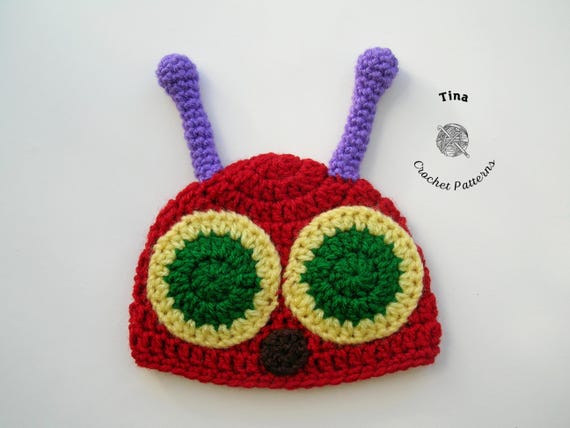 CROCHET PATTERN - Caterpillar Beanie, Halloween Hat, Photo Prop, Shower Gift, Sizes from Baby to Adult