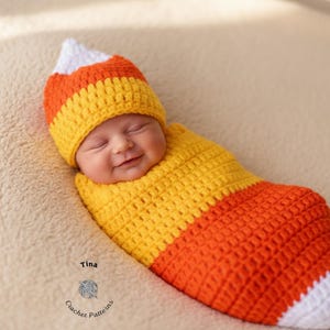 SCHEMA ALL'UNCINETTO per neonato con cappello e bozzolo di caramelle di mais, accessorio per foto, costume di Halloween, regalo per la doccia, download PDF / taglia neonato