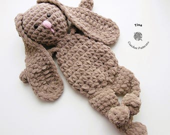 CROCHET PATTERN - Brown Bunny Lovey, Bunny Snuggler, Crochet Stuffed Animal Design, Amigurumi Rabbit DIY, Easy Beginner Pattern for Easter