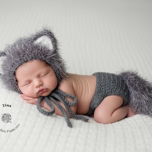 CROCHET PATTERN | Baby Wolf Outfit, Bonnet and Diaper Cover, Photo Prop, Halloween Costume, Shower Gift, PDF | Sizes Newborn - 12 Months