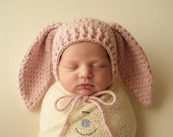 Patrón de ganchillo para gorro de conejito de Pascua, sombrero de conejo, accesorio para fotos, regalo para baby shower, descarga en PDF, fácil / Tallas desde bebé hasta adulto.