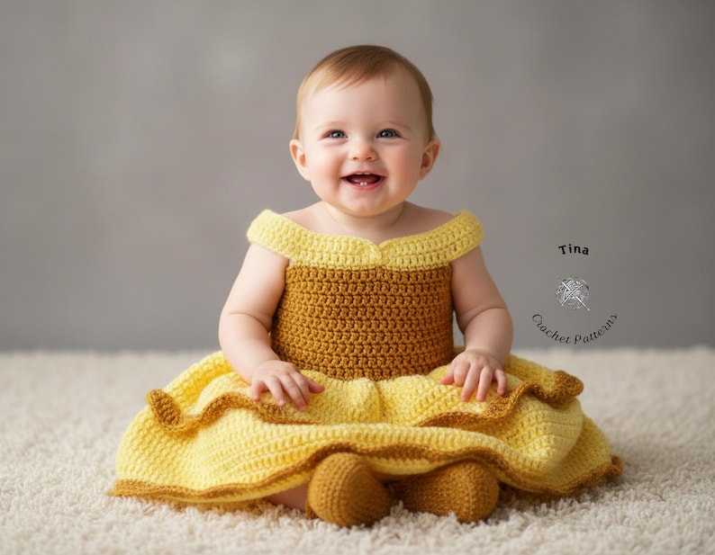 HÄKELANLEITUNG Baby Prinzessin Outfit: Kleid, Schuhe, Halloween-Kostüm, Fotorequisite, PDF | Grössen 0–12 Monate Bild 1