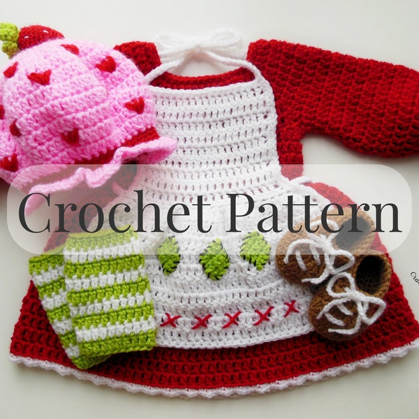 CROCHET PATTERN - Strawberry Birthday Outfit | Crochet Baby Halloween Costume | Baby Girl Photo Prop | Sizes Newborn - 12 months