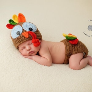 CROCHET PATTERN Baby Turkey Outfit: Hat and Diaper Cover, Photo Prop, Halloween Costume, Shower Gift, PDF Download | Sizes 0–12 Months