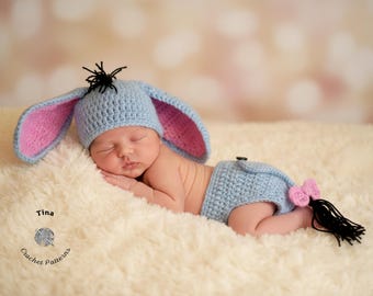 CROCHET PATTERN | Baby Donkey Outfit, Hat and Diaper Cover, Photo Prop, Halloween Costume, Shower Gift, PDF Download | Sizes 0–12 Months