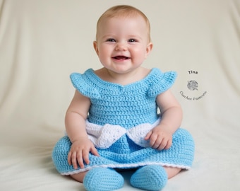 MOTIF AU CROCHET Tenue de princesse pour bébé : robe, chaussures, accessoire photo, costume d'Halloween, cadeau de douche, anglais PDF | Tailles 0-12 mois