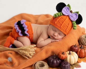 CROCHET PATTERN - Baby Mouse Pumpkin Outfit, Photo Prop, Halloween Costume, Shower Gift, Sizes 0-12 Months
