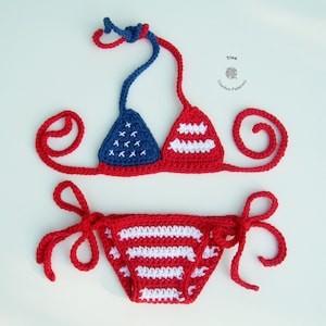 CROCHET PATTERN Patriotic Baby Bikini Swimsuit Crochet Striped Bikini Baby Girl Photo Prop Sizes 0 12 months image 1