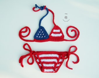 GEHAAKT PATROON Gestreept babybikinibadpak, zomerfotorekwisiet, Halloweenkostuum, douchecadeau, Engelse pdf | Maten: 0-12 maanden