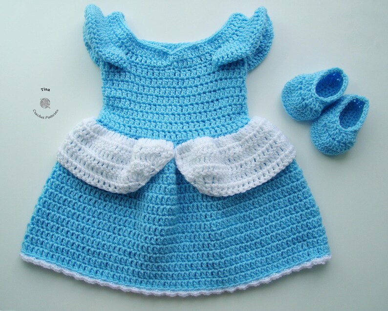 MOTIF AU CROCHET Tenue de princesse pour bébé : robe, chaussures, accessoire photo, costume d'Halloween, cadeau de douche, anglais PDF | Tailles 0-12 mois image 10