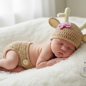 CROCHET PATTERN Baby Deer Outfit, Hat and Diaper Cover, Photo Prop, Halloween Costume, Shower Gift, PDF Download | Sizes 0–12 Months