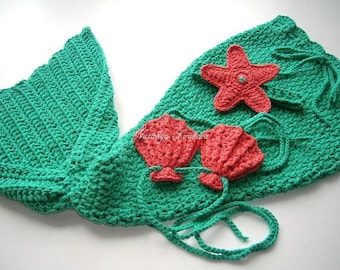 CROCHET PATTERN Baby Mermaid Outfit: Headband, Top, Tail, Photo Prop, Halloween Costume, Shower Gift, English PDF | Sizes 0–24 Months