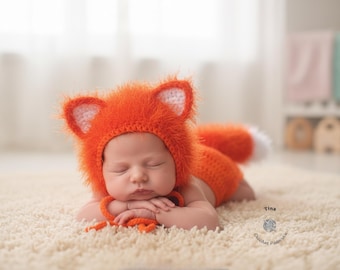 CROCHET PATTERN | Baby Fox Outfit, Bonnet and Diaper Cover, Photo Prop, Halloween Costume, Shower Gift, PDF Download | Sizes 0–12 Months