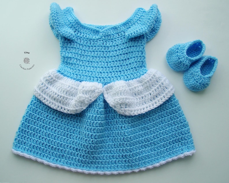 MOTIF AU CROCHET Tenue de princesse pour bébé : robe, chaussures, accessoire photo, costume d'Halloween, cadeau de douche, anglais PDF | Tailles 0-12 mois image 7