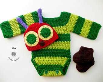 VIRKMÖNSTER - Babylarvkostym, Nyföddfotorekvisita, 1:a Halloween, Duschgåva, Storlekar 0-12 månader