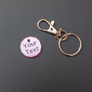 Personalised Name Word Pink Acrylic Keyring Pound coin size Trolley Cart Wedding Party Token Fob Gifts