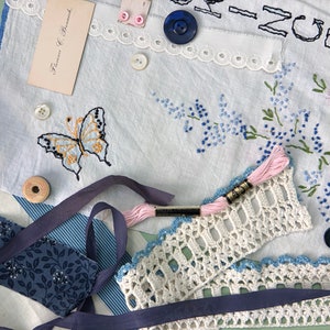 Vintage Slow Stitch Kit - Fabric & Notions - Textile Bundle - Scraps for Junk Journaling, Scrapbook, Collage, Mindful Stitching, and Sewing