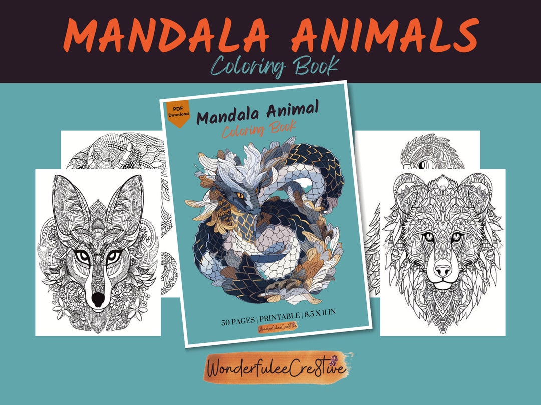 Mandala Animal Themed Coloring Book Adult Coloring Book, Printable PDF ...