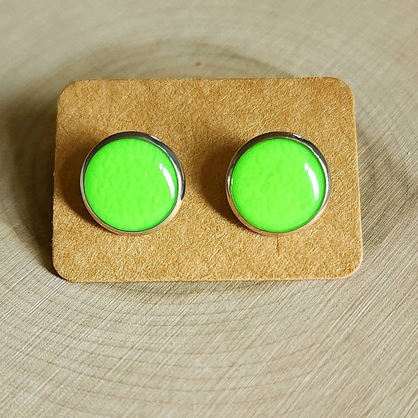 Neon Green Studs, Stud Earrings, Green Stud Earrings, Green Studs, Lime Green