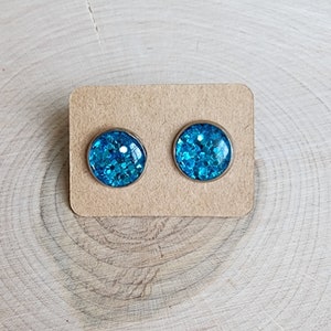 Blue Earrings, Blue Studs, Glitter Earrings, Sparkly Earrings, Blue Glitter Earrings, Sparkly Blue Earrings, Aqua, Druzy, Chunky Glitter