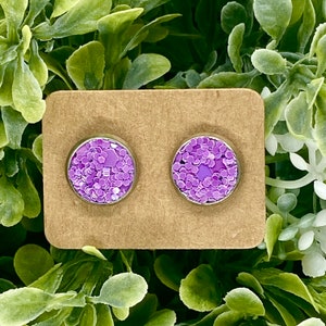 Purple Studs, Stud Earrings, purple earrings, glitter earrings, glitter studs, hypoallergenic, nickel free