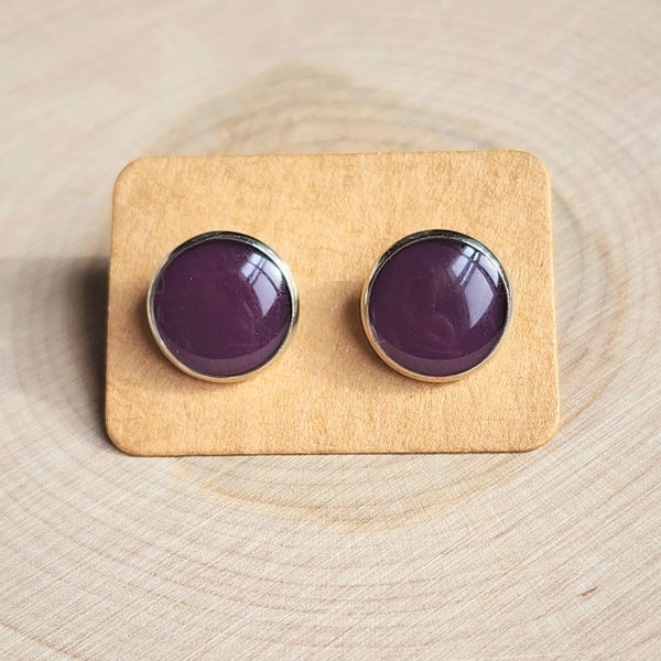 Dark Purple Earrings, Purple Studs, Earrings, Stud Earrings, 10 mm earrings, 10 mm studs, Eggplant, Gift for her, hypoallergenic