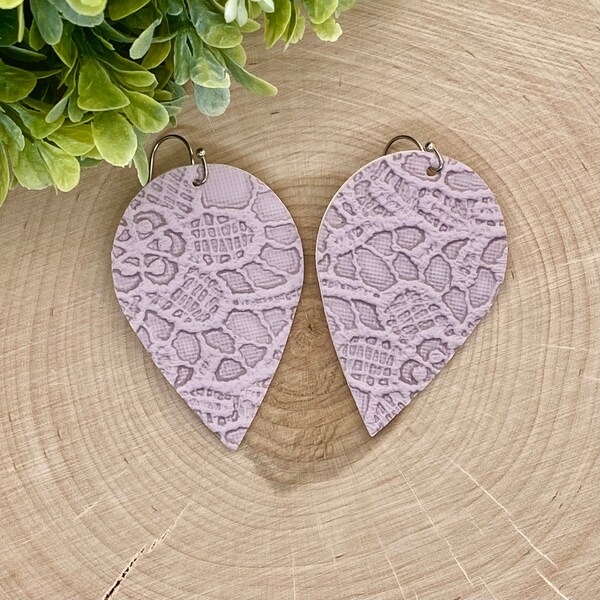 Lilac Lace • Faux Leather Earrings • Earrings • Purple Earrings • Teardrop Earrings • Easter Earrings • Spring Earrings