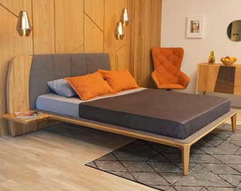 Solid wood bed frame "Nova". Full and queen platform bed available in stock in North America