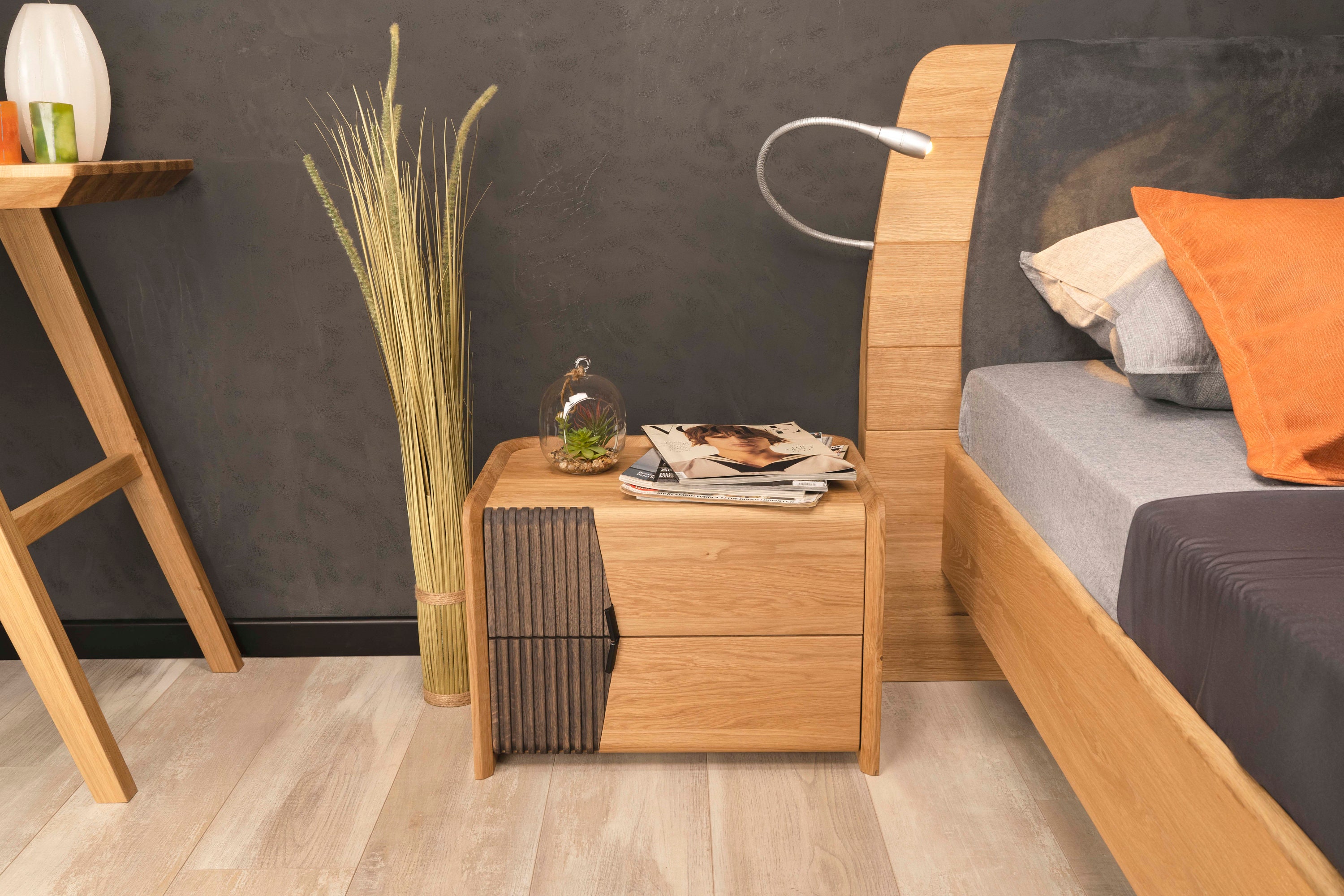 Solid Wood 2 Drawer Bedside Table. Real Oak. the Rounded Lines Etsy