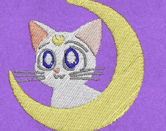 Artemis Cat with moon - Embroidery design File ONLY - inspired to "SAILOR MOON" anime cartoon , compatible Brother, Bernina, Singer