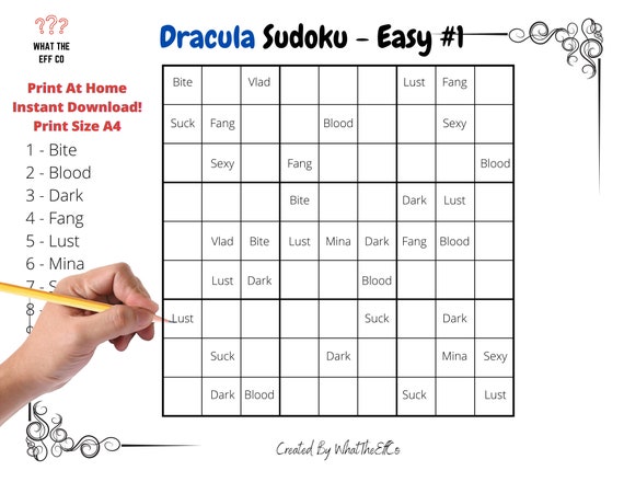 dracula sudoku printable instant download fun for adults etsy