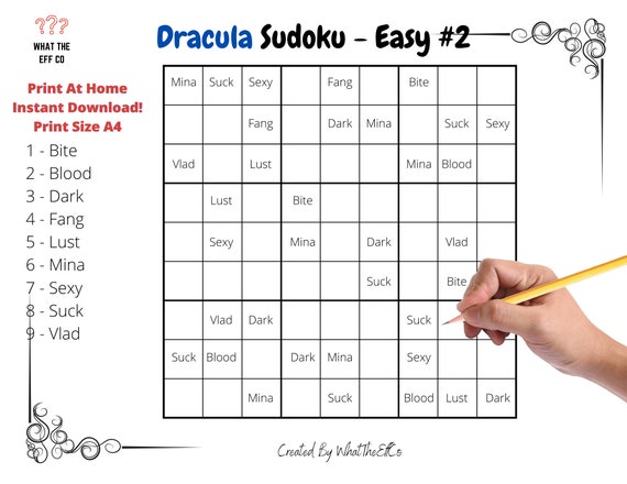dracula sudoku printable instant download fun for adults etsy