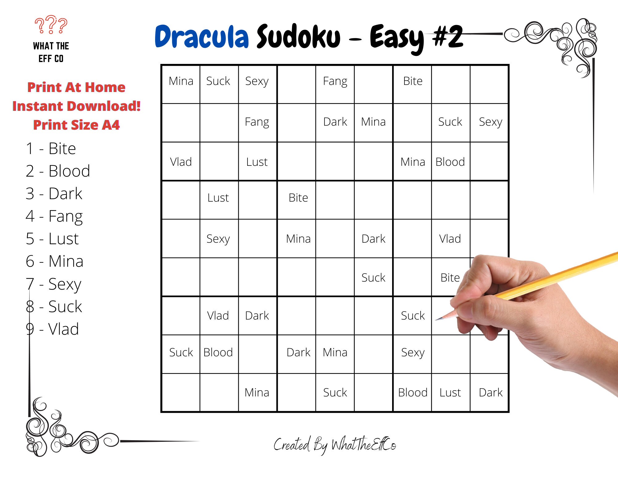 dracula sudoku printable instant download fun for adults etsy
