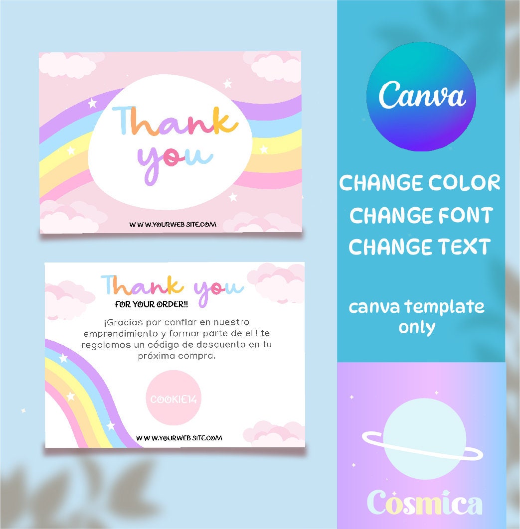 Canva Thank You Card Template - Rainbow - Canva Order Card - Editable ...
