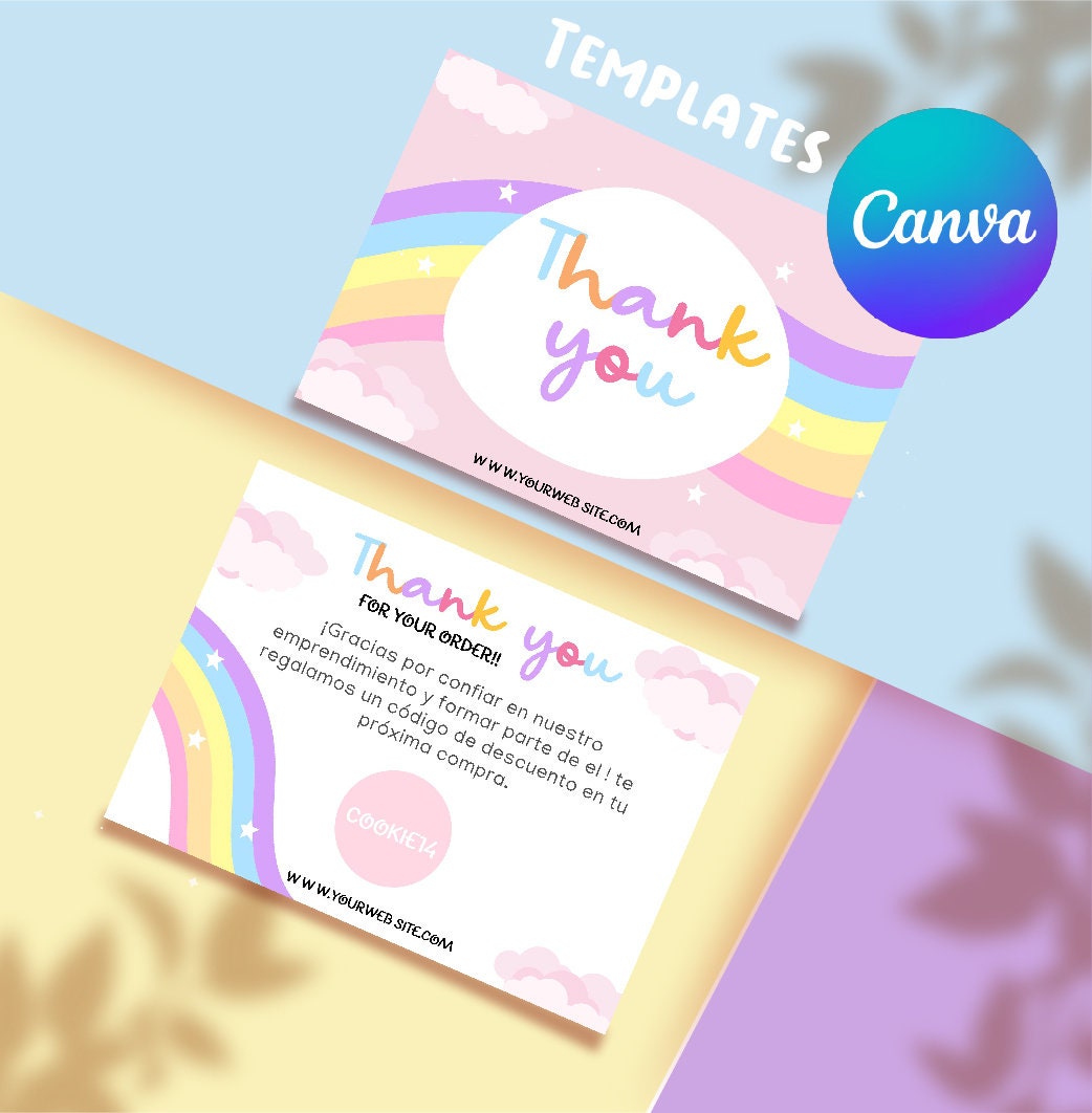 Canva Thank You Card Template - Rainbow - Canva Order Card - Editable ...