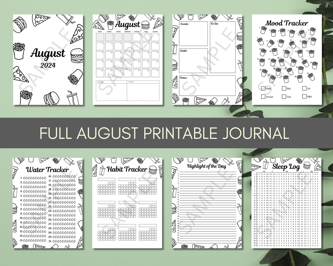 August 2024 PRINTABLE Journal PDF Bullet Planner Habit Tracker Mood ...