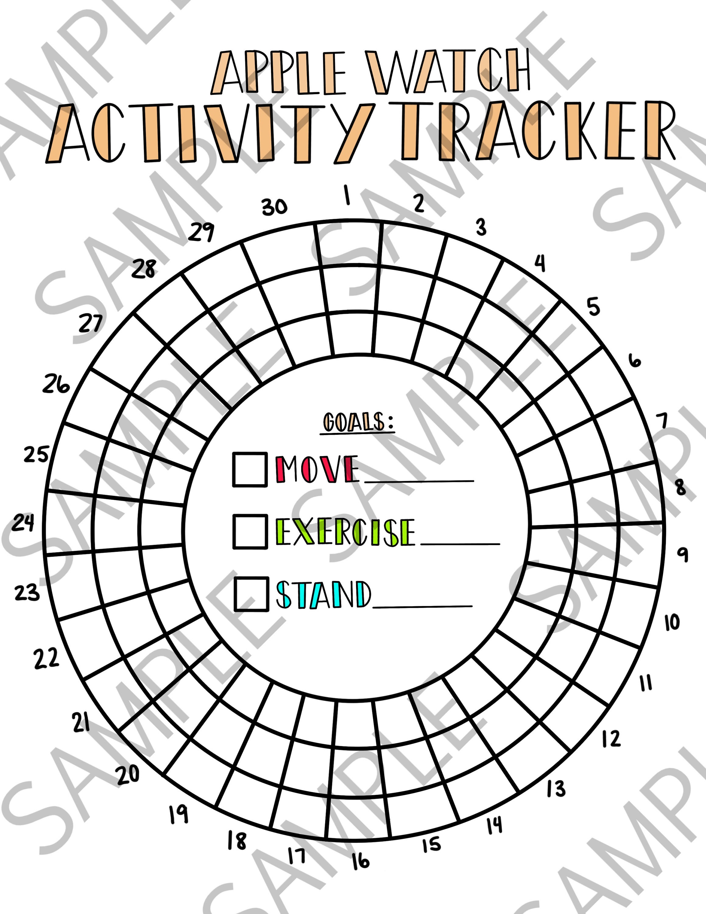 PDF APPLE WATCH Activity Goals Tracker Journal Print at Home Etsy
