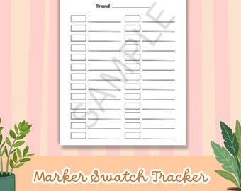 Color Swatch Test Journal Page, Printable Marker Tracker, Colour Test, Marker Test, Color Swatch, Marker Swatch Test