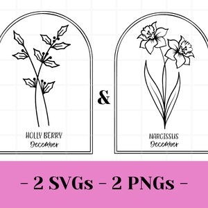 December geboortemaand bloem SVG | Geboorte bloem SVG | Wilde bloemen-svg | Geboorte bloem PNG | bloem-svg | Hulst | Narcissen | Cricut gesneden bestanden