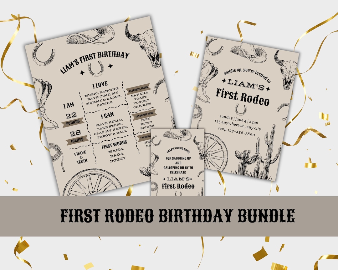 First Rodeo Birthday Bundle, Invitation, Milestone Poster, Welcome Sign ...