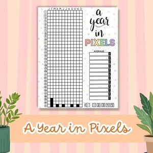 A Year in Pixels Journal Page, Printable Planner Pages, Daily Tracker, Mood Tracker, Hand-Drawn Planner, GoodNotes Digital Journal Inserts