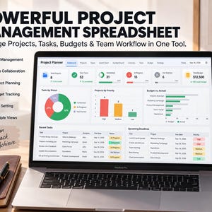 Project Management Spreadsheet, Google Sheets Excel Template, Gantt Chart, Kanban Task Tracker
